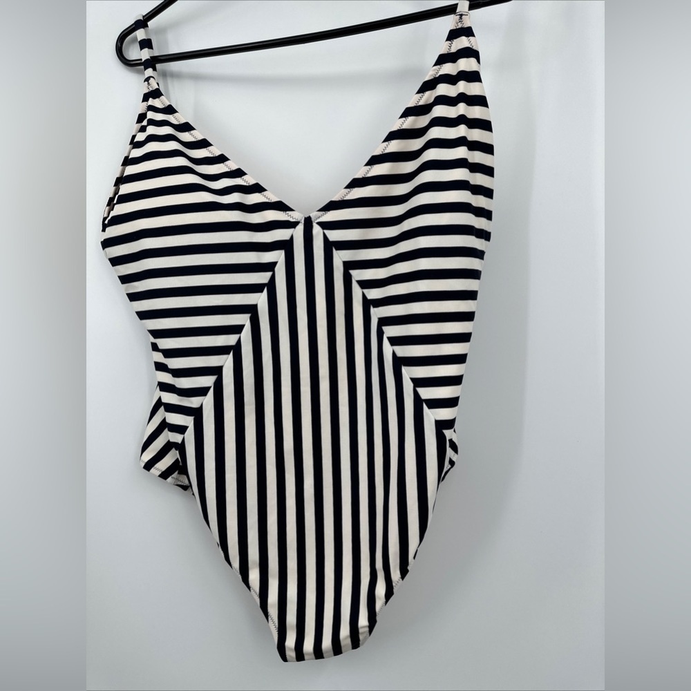 J. Crew Black and White Striped One Piece Swimsuit